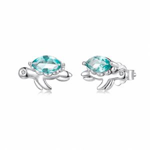 Ocean Series Sea Turtle Glass 925 Sterling Silver Plated Stud Earrings &ndash; 925 sterling silver