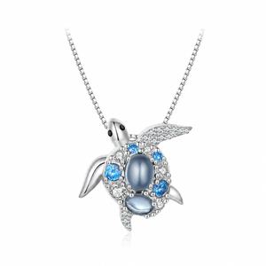 Ocean Themed Blue Sea Turtle 925 Sterling Silver Box Chain Necklace &ndash; 925 sterling silver