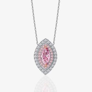 Eye Shape Pink Cubic Zirconia Halo Necklace In 925 Sterling Silver Marquise Center Stone Layered Pavé Pendant Necklace &ndash; 925 sterling silver