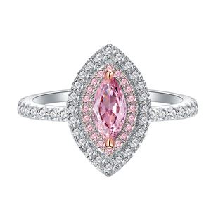 Pink Marquise Eye Shape Rose gold-plated Prongs Micro Setting Cubic Zirconia 925 Sterling Silver Halo Statement Band Ring &ndash; 925 sterling silver