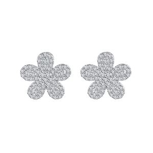 Silver Six Petal Flower Cubic Zirconia Micro Pave S925 Sterling Silver Delicate Floral DesignStud Earrings &ndash; 925 sterling silver