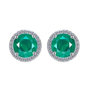 Cubic Zirconia Halo Round Green Simulated Emerald 925 Sterling Silver Stud Earrings for Women Modern Geometric Classic Elegant Fashion Office Casual P &ndash; 925 sterling silver