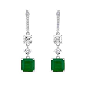 Emerald Green Square Octagon Cut Simulated Emerald Cubic Zirconia S925 Sterling Silver Geometric Drop Hoop Earrings &ndash; 925 sterling silver