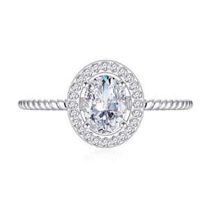 Twisted Band Geometric Fashion Women Wedding Oval Halo Cubic Zirconia Moissanite 925 Sterling Silver Ring &ndash; 925 sterling silver