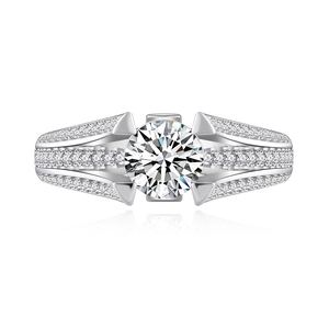 Round Split Shank Pave Band Geometric Four Prong Engagement  Solitaire Moissanite Or Cubic Zirconia 925 Sterling Silver Ring &ndash; 925 sterling silver