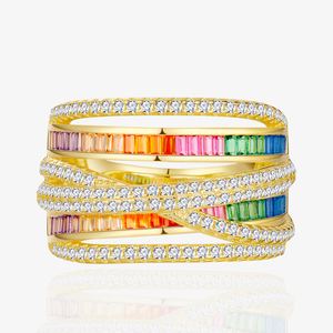 Colorful Rainbow Multi Layers CZ Cross 925 Sterling Silver Adjustable Ring &ndash; 925 sterling silver