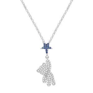 Cute Bear Hanging from Star 925 Sterling Silver Luxury Long Sweater Clavicle Pendant Necklace &ndash; 925 sterling silver