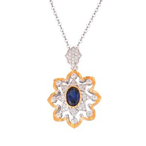 Hot Oval Created Sapphire CZ Flower 925 Sterling Silver Pendant &ndash; 925 sterling silver