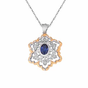 Elegant Created Sapphire CZ Snowflake 925 Sterling Silver Pendant &ndash; 925 sterling silver