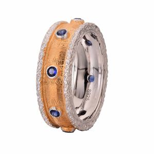 Simple Round Created Sapphire Carved 925 Sterling Silver Ring &ndash; 925 sterling silver