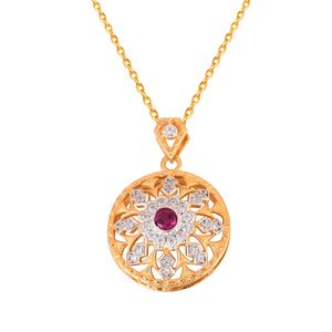 Beautiful Created Ruby CZ Sunflower 925 Sterling Silver Pendant &ndash; 925 sterling silver