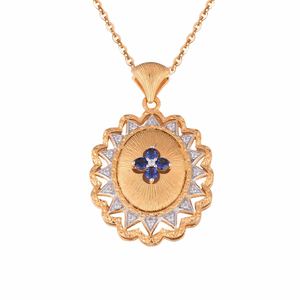 Oval Created Sapphire Four Leaf Clover 925 Sterling Silver Pendant &ndash; 925 sterling silver