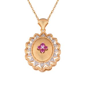 Oval Created Ruby Four Leaf Clover 925 Sterling Silver Pendant &ndash; 925 sterling silver