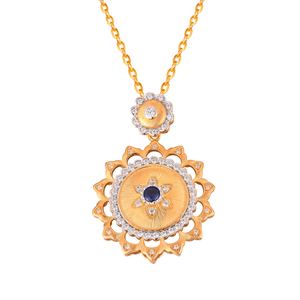 Elegant Created Sapphire CZ Sunflower 925 Sterling Silver Pendant &ndash; 925 sterling silver