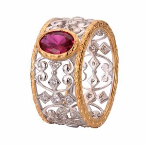 Holiday Oval Created Ruby Hollow Carved 925 Sterling Silver Ring &ndash; 925 sterling silver
