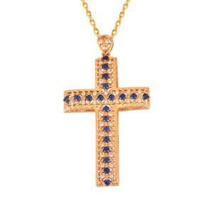 Classic Created Sapphire Cross CZ 925 Sterling Silver Pendant &ndash; 925 sterling silver