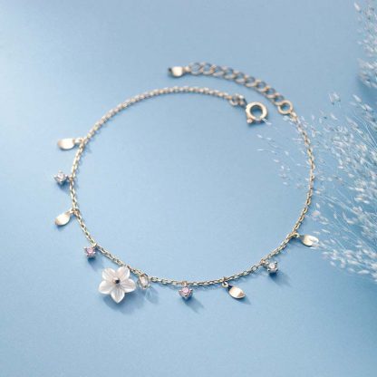 Sweet White Flower CZ 925 Sterling Silver Bracelet