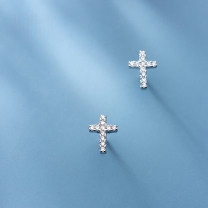 Fashionable Cross Cubic Zirconia Geometric 925 Sterling Silver Cross Earrings