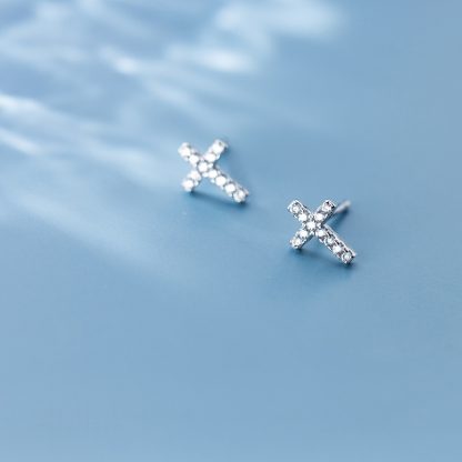 Fashionable Cross Cubic Zirconia Geometric 925 Sterling Silver Cross Earrings
