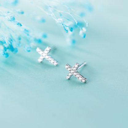 Fashionable Cross Cubic Zirconia Geometric 925 Sterling Silver Cross Earrings