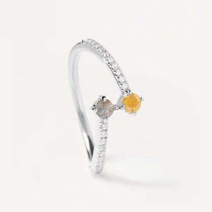 Cubic Zirconia Open Adjustable Ring 925 Sterling Silver Minimalist Pave Band Dual Round Stone Fashion Ring