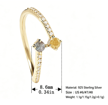 Cubic Zirconia Open Adjustable Ring 925 Sterling Silver Minimalist Pave Band Dual Round Stone Fashion Ring
