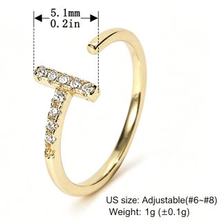 Geometric T Bar Cubic Zirconia Open Ring 925 Sterling Silver Minimalist Line Design Adjustable Ring