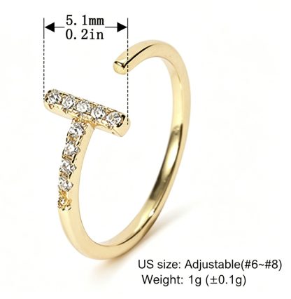 Geometric T Bar Cubic Zirconia Open Ring 925 Sterling Silver Minimalist Line Design Adjustable Ring