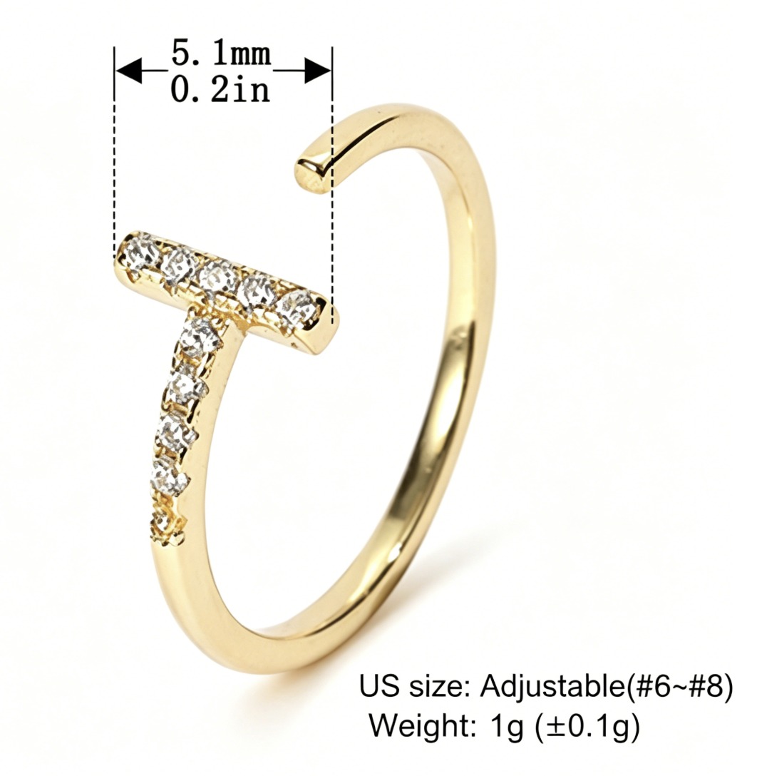 Geometric T Bar Cubic Zirconia Open Ring 925 Sterling Silver Minimalist Line Design Adjustable Ring