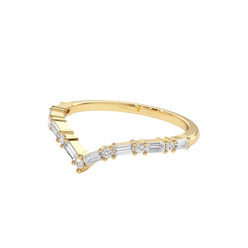Modern Minimalist Fashion Jewelry Geometric Irregular Cubic Zirconia 925 Sterling Silver Micro Set Baguette Round Clear Stone Ring