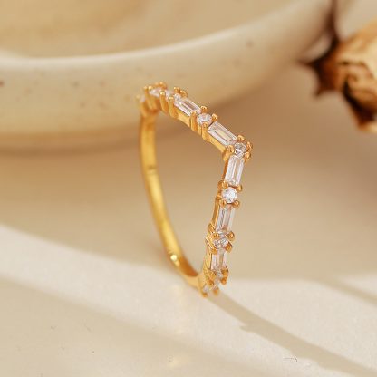 Modern Minimalist Fashion Jewelry Geometric Irregular Cubic Zirconia 925 Sterling Silver Micro Set Baguette Round Clear Stone Ring