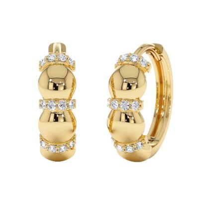 Geometric Oval Bead Spaced Cubic Zirconia 18K gold-plated Rhodium 925 Sterling Silver Hoop Huggie Earrings