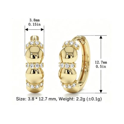 Geometric Oval Bead Spaced Cubic Zirconia 18K gold-plated Rhodium 925 Sterling Silver Hoop Huggie Earrings