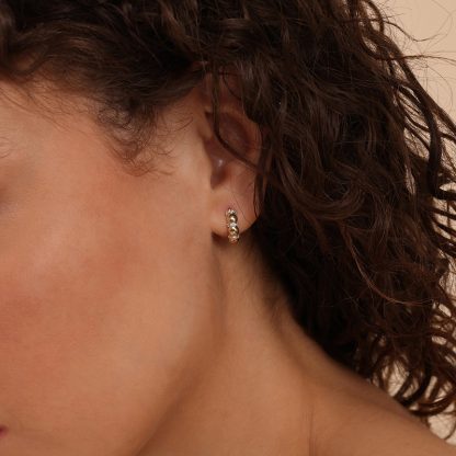 Geometric Oval Bead Spaced Cubic Zirconia 18K gold-plated Rhodium 925 Sterling Silver Hoop Huggie Earrings