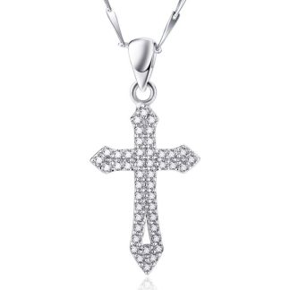 Silver CZ Pave Christian Cross Solid 925 Sterling Sliver Pendant