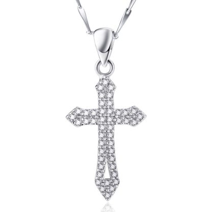 Silver CZ Pave Christian Cross Solid 925 Sterling Sliver Pendant