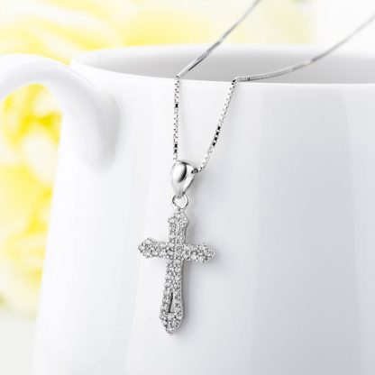 Silver CZ Pave Christian Cross Solid 925 Sterling Sliver Pendant