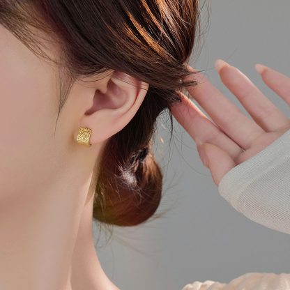 Geometric Textured Design S925 Sterling Silver gold-plated Rhodium Plated Earrings Ear Cuff