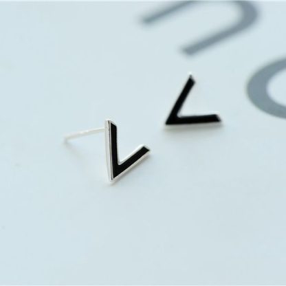 Fashion Letter V 925 Sterling Silver Studs Earrings