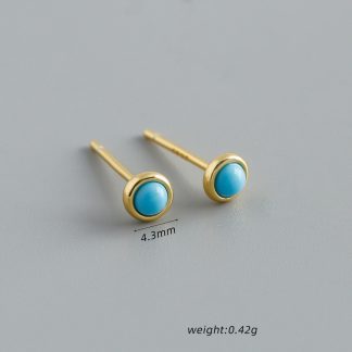 Natural Stone Blue Circular Geometric 925 Sterling Silver Earrings