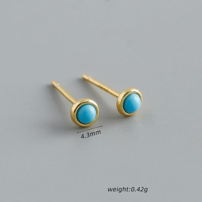 Natural Stone Blue Circular Geometric 925 Sterling Silver Earrings