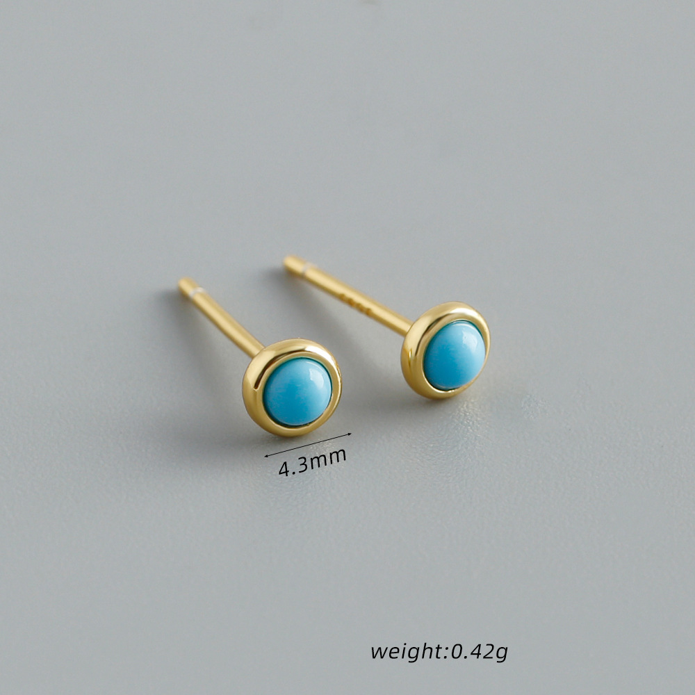 Natural Stone Blue Circular Geometric 925 Sterling Silver Earrings