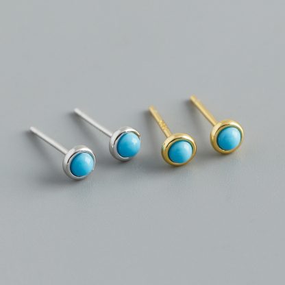 Natural Stone Blue Circular Geometric 925 Sterling Silver Earrings
