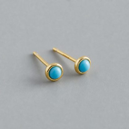 Natural Stone Blue Circular Geometric 925 Sterling Silver Earrings