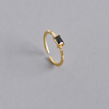 Black Rectangular Textured Irregular Adjustable 925 Sterling Silver Ring