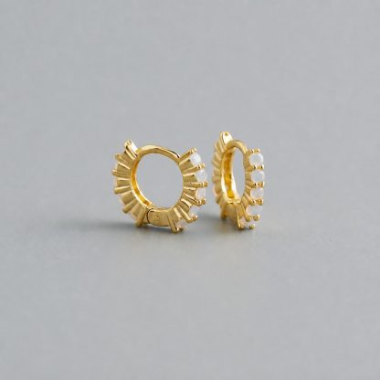 Circular Geometric Opal Cubic Zirconia 925 Sterling Silver Earrings