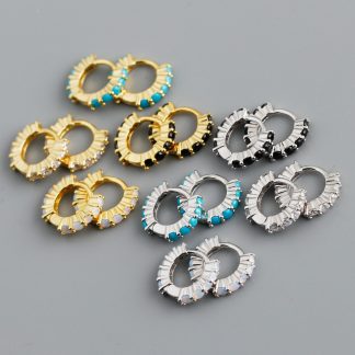 Circular Geometric Opal Cubic Zirconia 925 Sterling Silver Earrings
