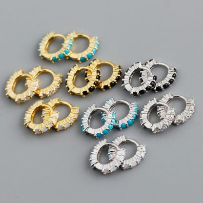 Circular Geometric Opal Cubic Zirconia 925 Sterling Silver Earrings
