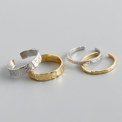 Adjustable Irregular Hammered Texture 925 Sterling Silver Ring
