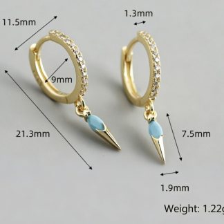 Geometric Style Cubic Zirconia Marquise-Cut Spiked Pendant with 925 Sterling Silver Earrings